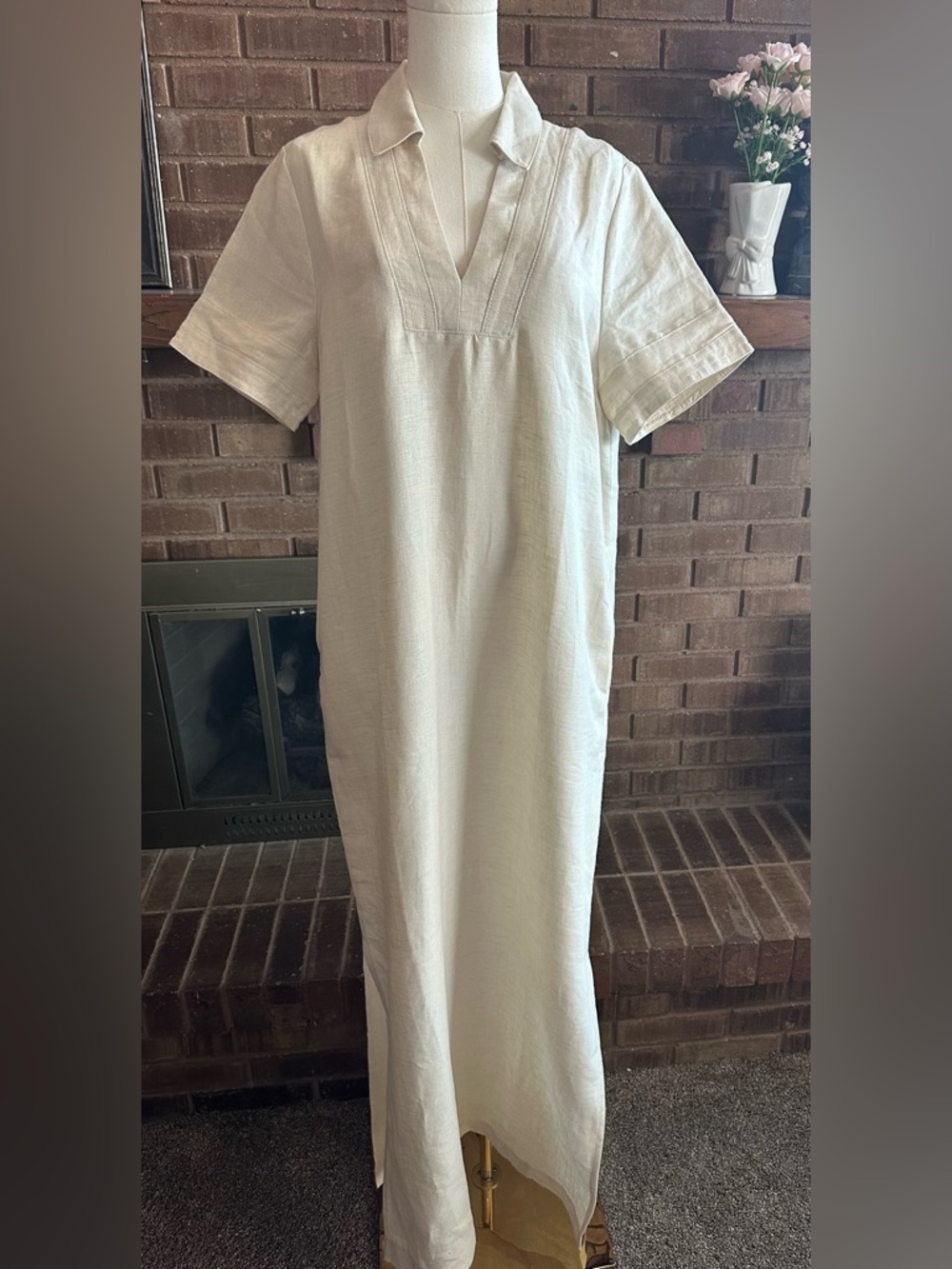 Banana Republic Cruz Linen Maxi Shirtdress Washed Stone Beige L Coastal - Picture 2 of 8